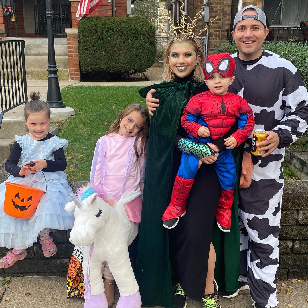 Heather Abraham with her Husband and Three Kids on Halloween