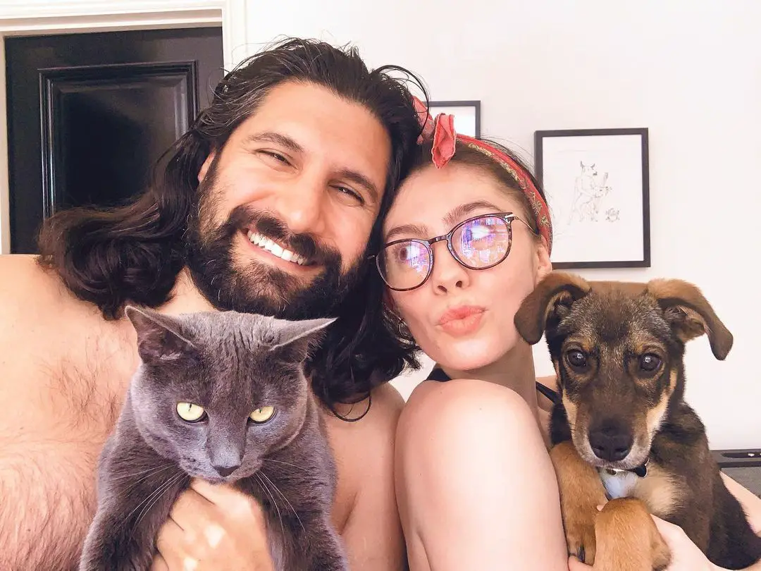 Kayvan Novak and his wife with pets