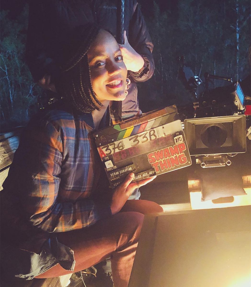 Maria Sten on the Set of Swamp Thing in 2019