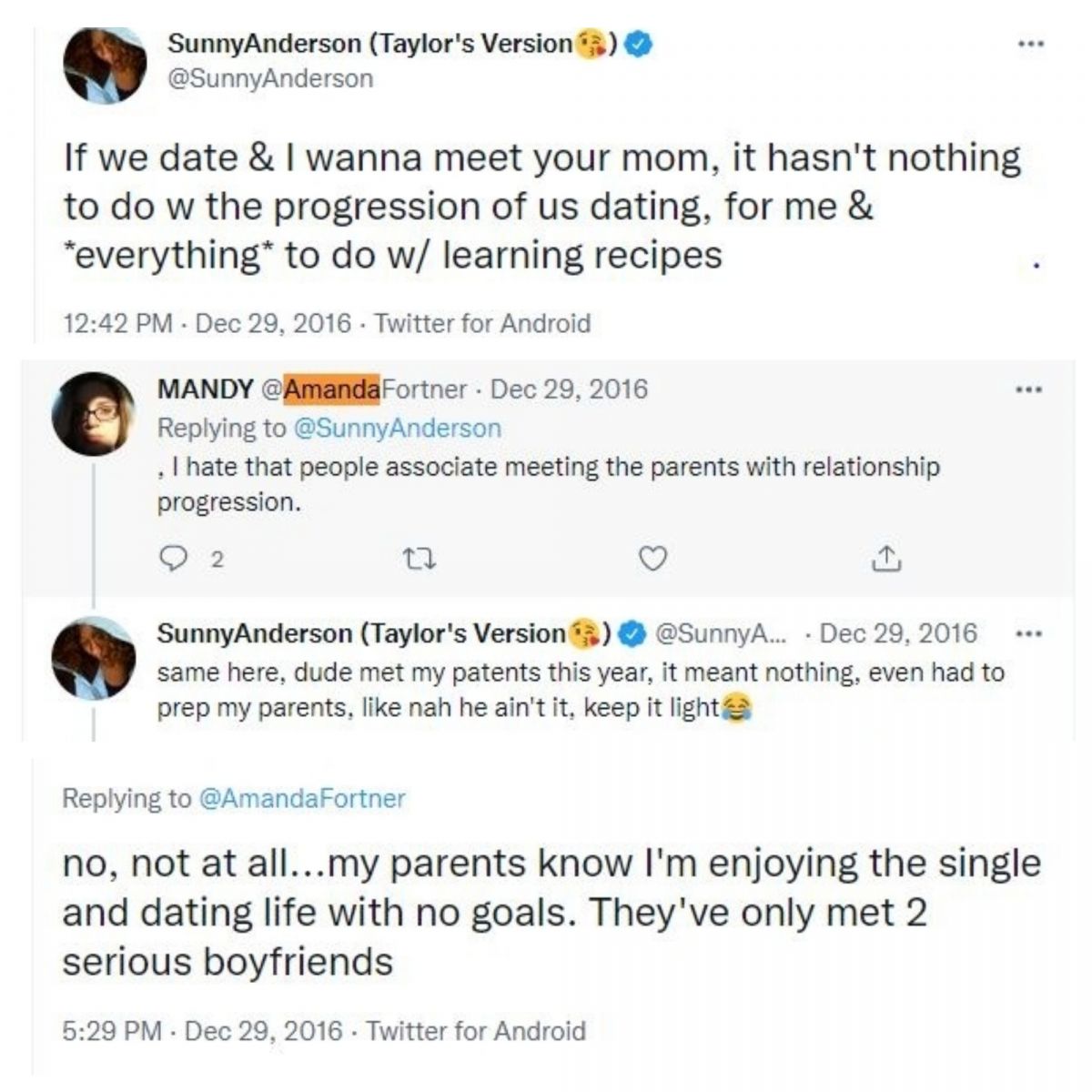 Sunny Anderson's twitter post on her boyfriend in 2016